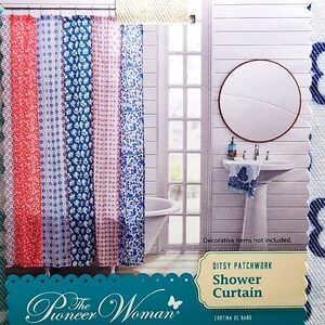 The Pioneer Woman Ditsy Cotton Blend Patchwork Embroidery Quilt Shower Curtain